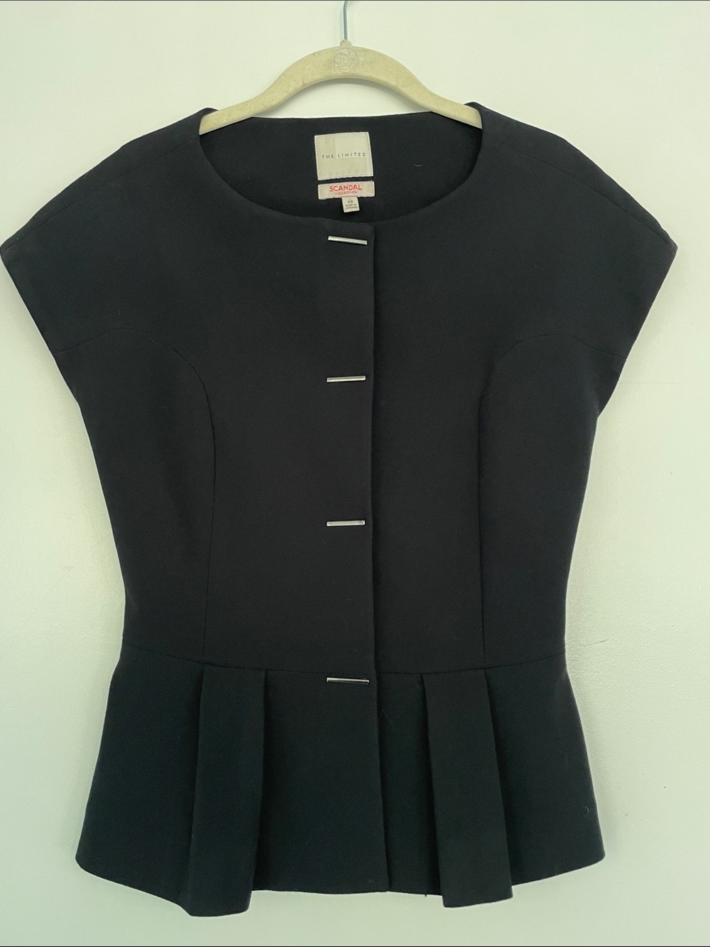 The Limited Black Scandal Collection Peplum Cap-Sleeve Top Metal Bar Accents XS
